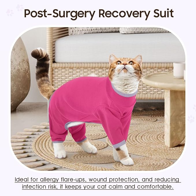 DENTRUN Cat Clothes for Hair Control with Hair Sticky Fabric - Soft Recovery Suit & Breathable Lint-Resistant Cat Sweater for Cats Only, Kitten Onesie Pajamas, XL, Bright Pink