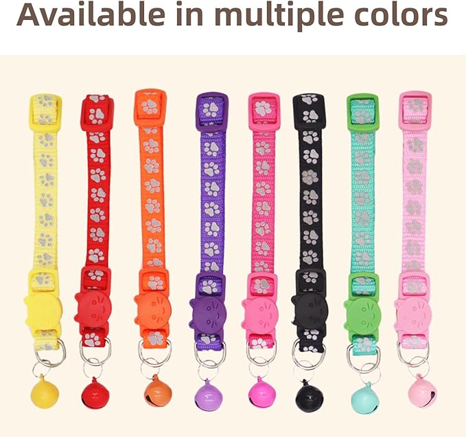 THAIN Reflective Breakaway Cat Collar with Paw Print 8 Colors Safety Release Buckle Adjustable, Lightweight, Cute Kitten Collar with Bell (Breakaway-Cat Shape)