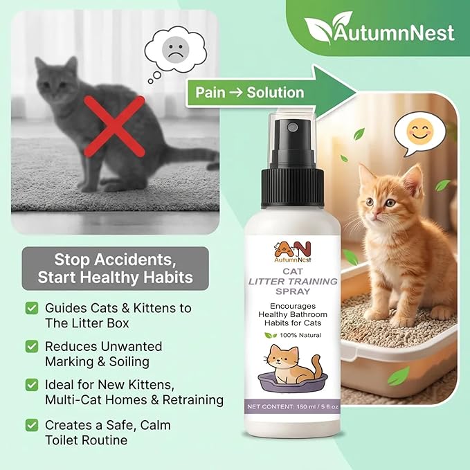 Cat Litter Training Spray, 2 Pack (300ml Total) – 150ml Each Natural Attractant for Cats & Kittens – Helps Guide Proper Litter Box Use – Indoor Toilet & Litter Box Training Aid