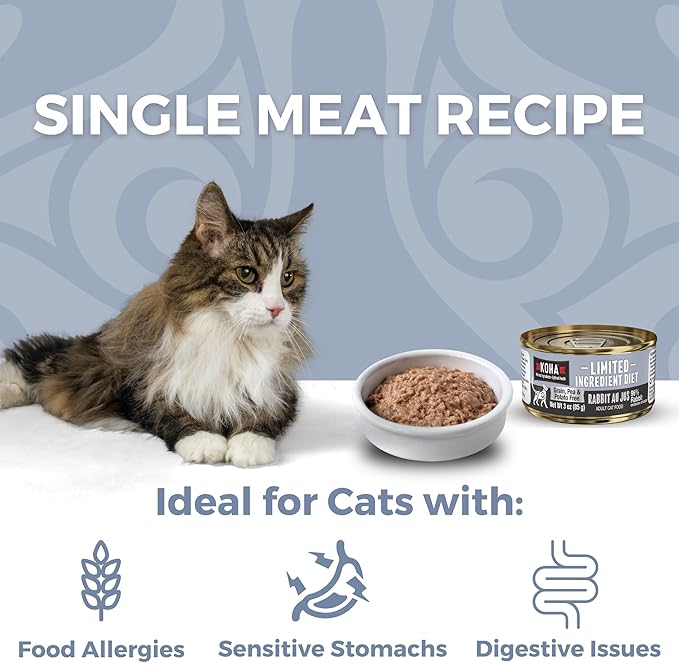 KOHA Limited Ingredient Diet Rabbit Pate Wet Cat Food - Novel Protein Recipe - Sensitive Stomach - Grain, Pea & Potato Free - 3 oz (Pack of 24)