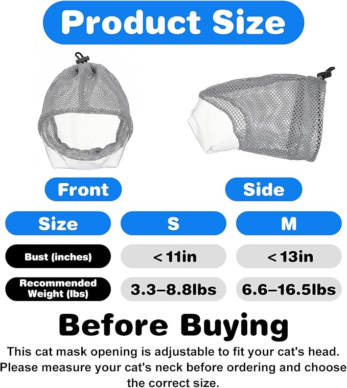 Adjustable Cat Muzzle for Grooming Biting Prevention Breathable TPU Cats Pet Head Cover Cats Helmet for Grooming with Transparent Anti-Bite Bubble Muzzle for Nail Trimming Bathing Vet Visits(S)
