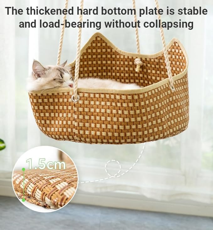 Rattan Cat Hammock - Summer Hanging Basket for Balcony, Cat Bed, Basking Sun Nest, Cage, Pet Supplies