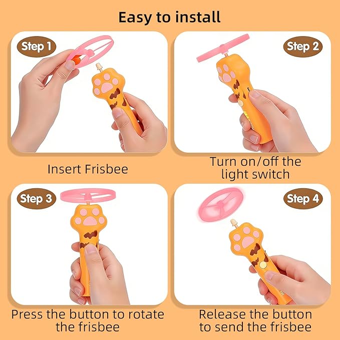 Cat Flying Disc Launcher Toy,Disc Launcher Rechargeable with 6 Flying Discs (3 Glow),Outdoor Toys to Help Pets Lose Weight and Exercise