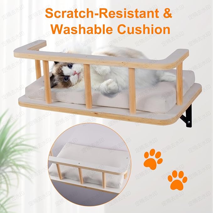 Large Cat Wall Shelves with 5 Steps - Heavy Duty Cat Wall Furniture, Climber, Shelves & Perches with Comfy Cushion & Guardrails, Space-Saving for Indoor Cats(Grey)