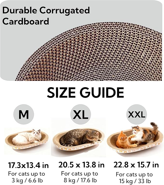 3 Pack Large Cat Scratcher Cardboard, Oval Cat Scratcher Bed Cat Scratch Pad Board Lounge Couch for Indoor Cats Bowl Shaped Cat Scratching Post Nest for Cats Grinding Claw Furniture Protector