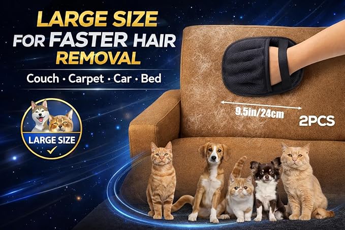 Pet Hair Remover Glove for Dogs & Cats – Reusable Electrostatic Fur Remover for Couch, Carpet, Car & Clothes, No Sticky Lint Roller Alternative, Easy to Use