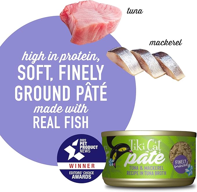 Tiki Cat Luau Pâté Wet Cat Food, Tuna & Mackerel, 2.8 oz. Cans (12 Count)