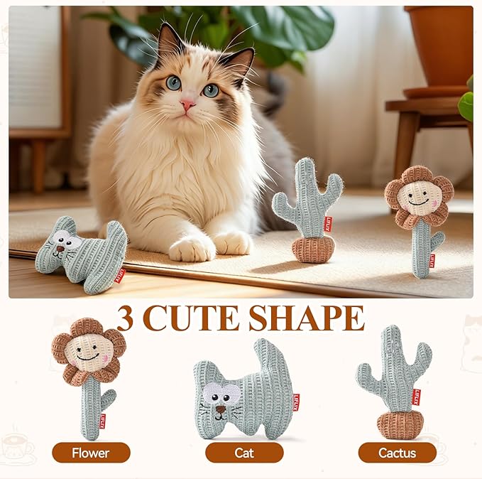 LIFLIX 3PCS Catnip Cat Toys, Cute Cat Nip Plush Toys for Indoor Cats, Interactive Small Cat Kicker Toys(3 Shapes)