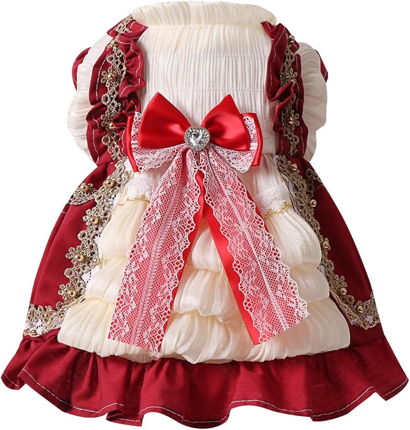 Angrypet Pet Princess Dresses for Cats and Dogs with Lace Bow Valentine's Day Small Puppy Tutu Party Dress Outfits Red Large