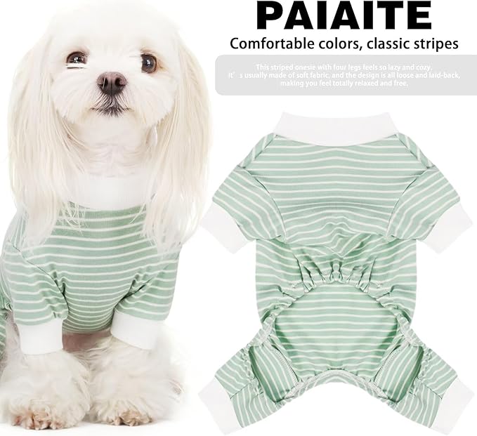 Paiaite Black Striped Dog Pajamas: 4-Legged Cotton Stretchable Jumpsuit Pjs - Lightweight Cozy Puppy Onesie Clothes, Comfortable Pet Sleepwear for Hair Shedding Coverage XL