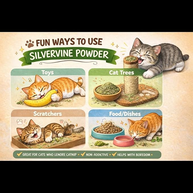 Silvervine Powder for Cats- 100% Natural Catnip Alternative - Longer, Stronger Lasting Play Stimulant
