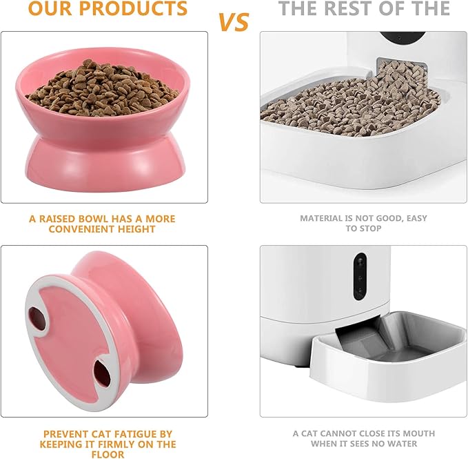 Ceramic Elevated Cat Bowl Tilted Raised Pet Feeder Bowl Neck Protection Non-Slip for Indoor Cats Feeding and Watering Random Color