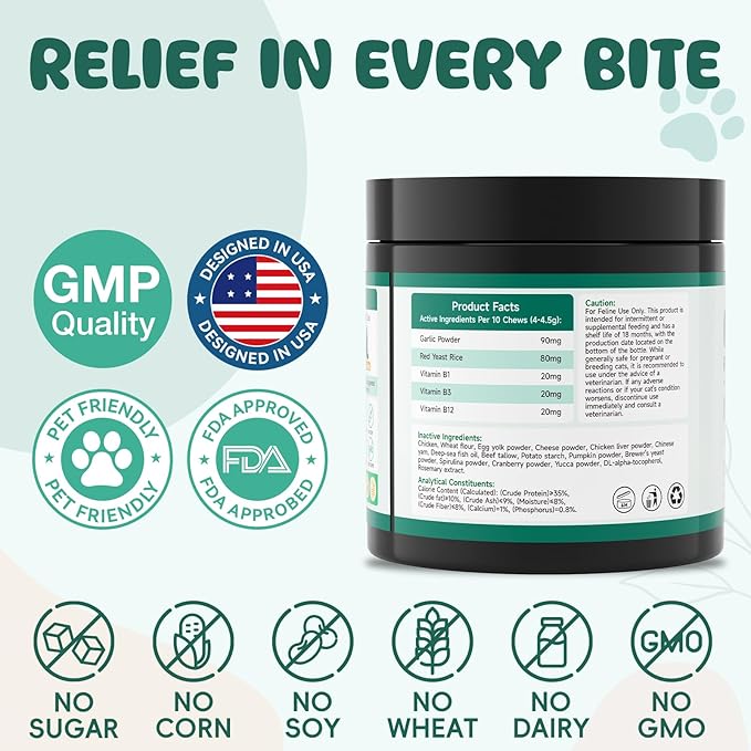 Flea and Tick Prevention for Cats Chewable, Natural Oral Flea and Tick Treatment Supplement, Cat Flea Chews Support Skin & Digestive Supplement for Puppies & All Breeds 500 PCS, Chicken