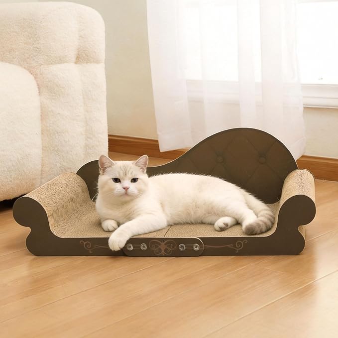 DWCN 26" Large Cat Scratcher Bed, Durable Cardboard Cat Couch Scratching Board, Long-Lasting Scratch Lounge for Indoor Cats, Furniture Protector
