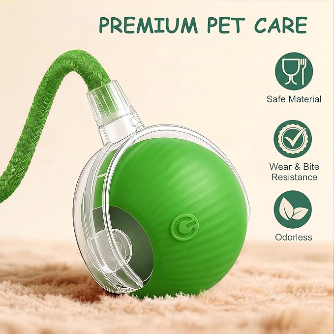 Smart Ball 2.0 - Automatic Cat Toy & Interactive Dog Toys for Small Dogs - Moving Cat Toy Ball for Indoor Cats - Motion Activated, Light Up, USB-C Rechargeable Pet Toy, 2 Speed Modes [Green]