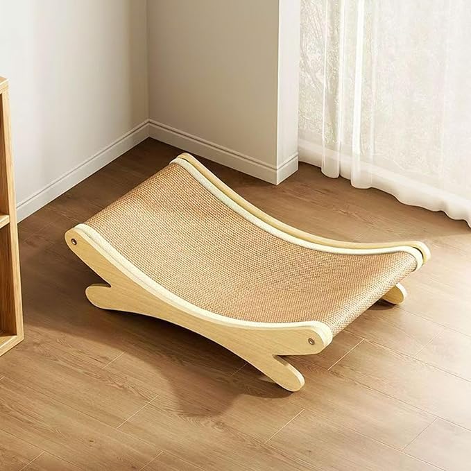 Sisal Cat Scratcher Bed,Wooden Kitten Furniture Hammock,Cozy Lounger for Indoor Cats of Medium Size,Durable Detachable Kitten Scratching Pad for Furniture Protection