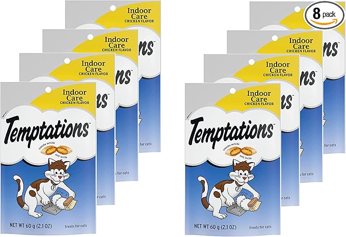 (8 Pack) Temptation Hairball Control Chicken Flavor Crunchy Cat Treats ( 2.1 oz, 60 g)