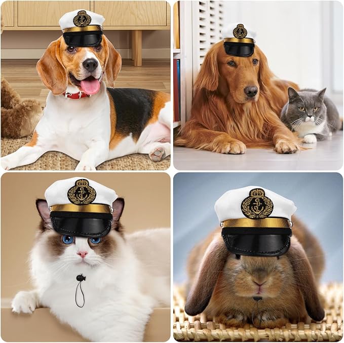 Alasum Pet Captain Hat Headpiece for Cats and Small Dogs Adjustable Polyester Costume Accessory for Parties Photo Props 5.11X3.54X3.54In