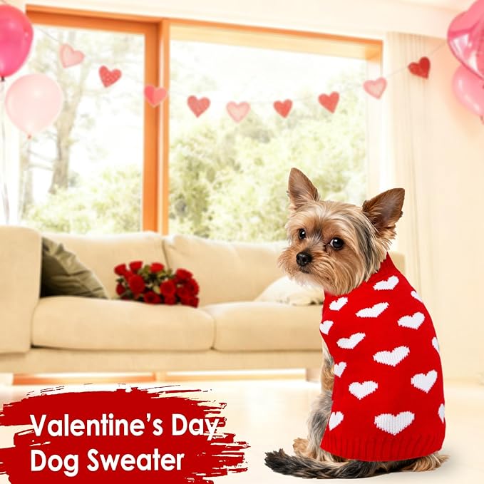 Valentines Dog Sweater, Knit Pet Small Dog Sweater Holiday Valentine’s Day Outfit Clothes for Small Medium Large Dogs Pets (Red, Small)