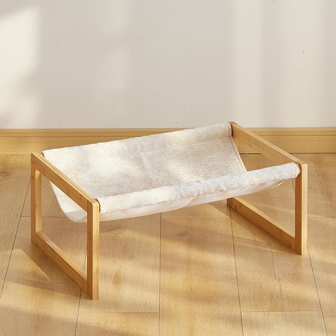 kiplant Elevated Cat Bed, Large Cat Hammock Bed, Bamboo Wood Cat Hammock for Outdoor, 25 X 16.5 Inch Elevated Pet Furniture Suitable for Kitty, Puppy, Rabbit, Bunny and Small Animal