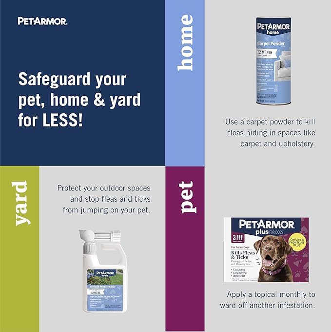 PetArmor Plus Flea & Tick Prevention for Dogs 45-88 lbs (3 Doses) + PetArmor Home Carpet Spray and Yard Spray for Fleas & Ticks, Total Flea & Tick Prevention
