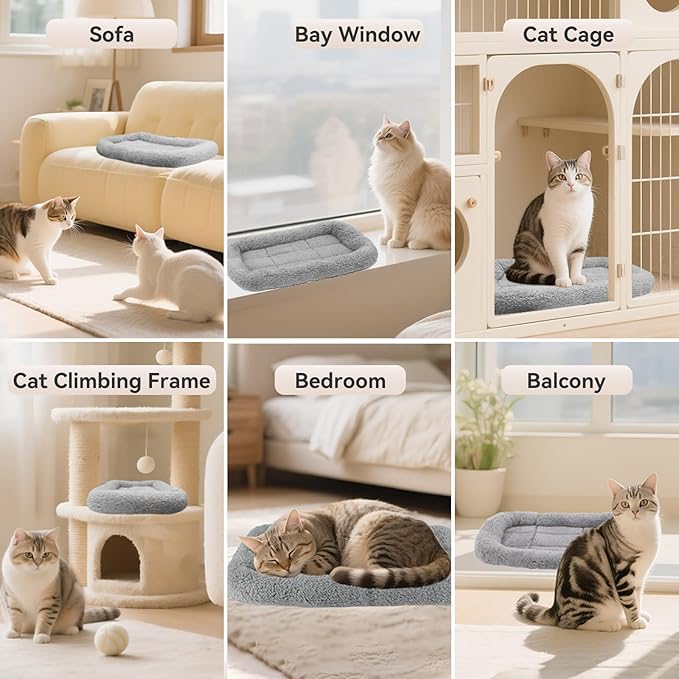 Small Cat Bed Mat Plush Pet Cushion, 15" x 10" Cat Pad with Pillow Around for Indoor Pets, Puppy Curl Sleep Self Warming Mat for Crate Carrier/Outdoor Pet Houses, Non-Slip Bottom, Small