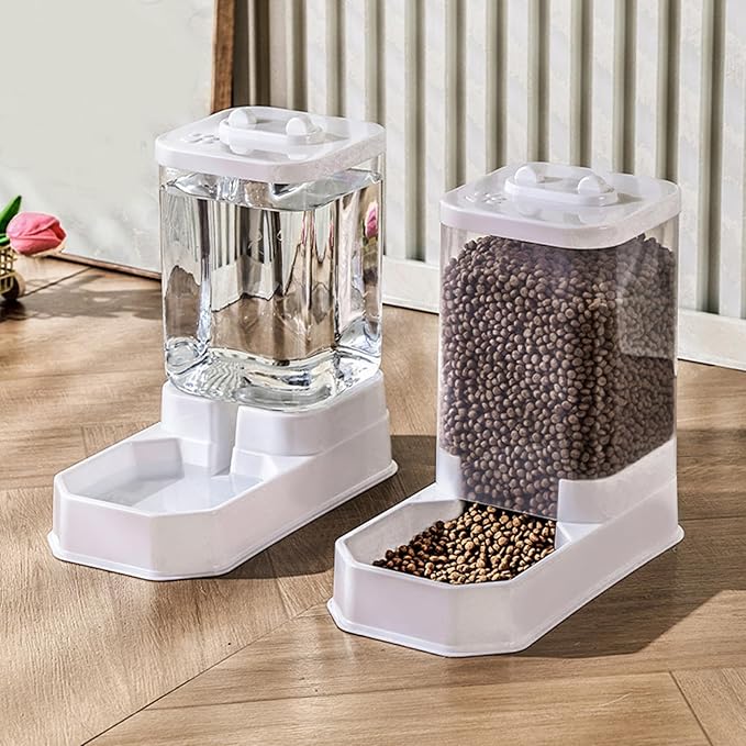 Pet Feeder and Water Dispenser, 4L 2.2KG Automatic Food Water Station for Cat Dog Anti Tipping PP Combo 29x15x26cm