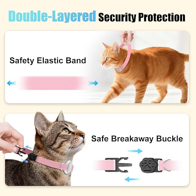 AirTag Cat Collar, Breakaway Air Tag Cat Tracker Collar with Integrated Airtag Holder Compatible with Apple Air Tag, Ultra Elastic & Comfortable Pet Tracking Collars for Cats Kittens (Pink)