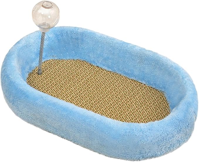 Baoblaze Kitten Bed Oval Cats Scratch Pad Furniture Protector with Ball Play Chasing Sofa Protection Training Toys Cat Scratcher Board, Blue