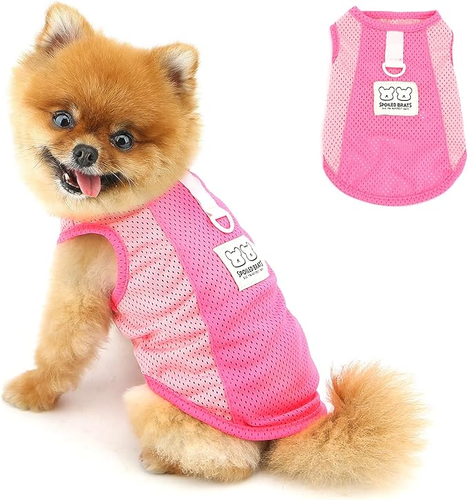PAIDEFUL Breathable Mesh T-Shirt for Small Dogs Summer Doggie Cool Vest Soft Lightweight Puppy Tee Shirts Sleeveless Pet Tank Top Sweatshirts Cozy Chihuahua Clothes Cat Apparel D-Ring,Pink,L