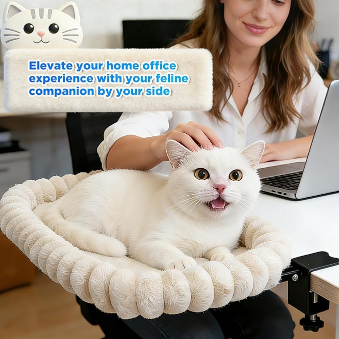 IPOW Cat Bed Heavy Duty Steel Frame Supports up to 40lbs Cat Desk Bed & Perch Space-Saving 91°Foldable with Soft Ultra-Plush Faux Fur for Small Medium Large Cats