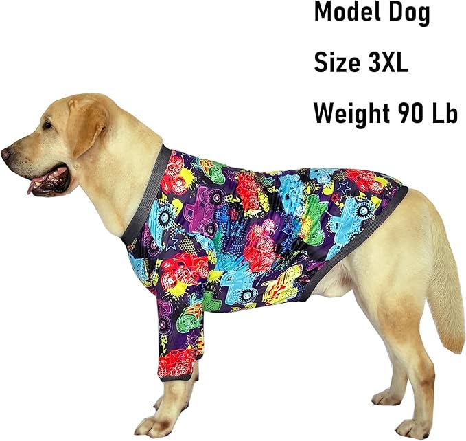Dog T Shirts with Monster Truck Pattern Printed Pet Shirt Softable Pajamas for Large Dogs,Truck L
