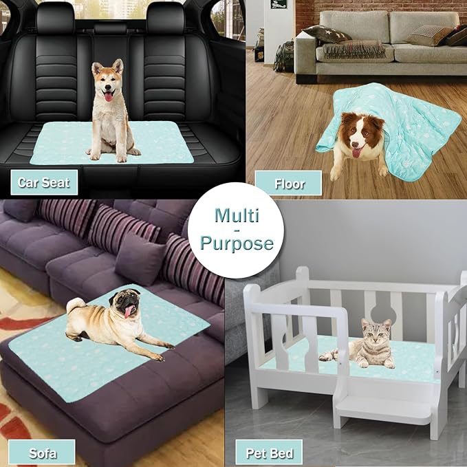 BAMY Cat Cooling Blanket Summer Dog Silk Quilt Pet Mat Cushion Washable Kitten Ice Pad for Bed Couch Sofa, Soft Liquid Pee Proof Pet Furniture (Blue, Small)