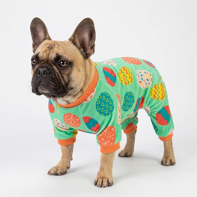 Fitwarm Easter Egg Dog Pajamas, Holiday Dog Clothes for Small Dogs Girl Boy, Pet Easter Outfit, Puppy Cat Onesie, Lightweight Velvet, Light Green, Orange, XXL