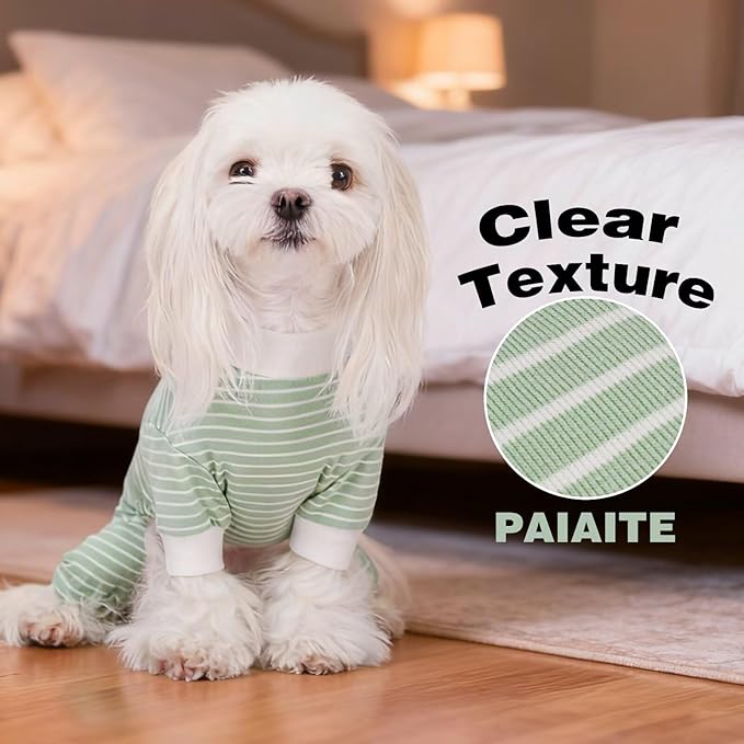 Paiaite Blue Striped Dog Pajamas: 4-Legged Cotton Stretchable Jumpsuit Pjs - Lightweight Cozy Puppy Onesie Clothes, Comfortable Pet Sleepwear for Hair Shedding Coverage L