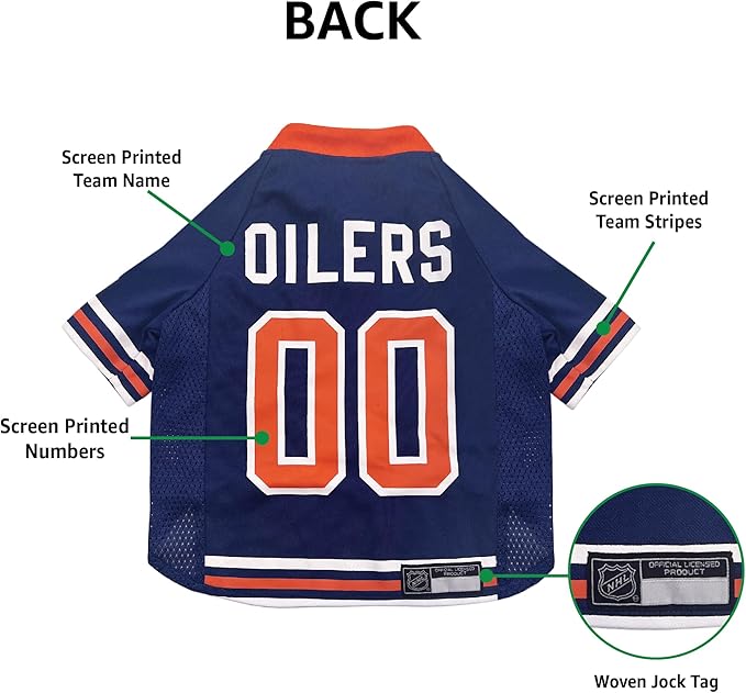 Pets First NHL Hockey Edmonton Oilers Mesh Jersey for Dogs & Cats, Size Small, Licensed Dog Jersey with Your Favorite Hockey Team
