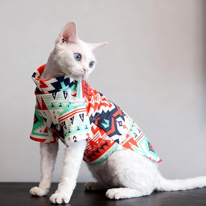 Sphynx Cat Clothes for Cats Only, Graphics Printed Hairless Sphinx Cat Clothes T-Shirts Sweatshirt with Sleeves, Soft Kitten Shirts Pet Apparel for Devon Rex and Cornish Rex,Mint,L