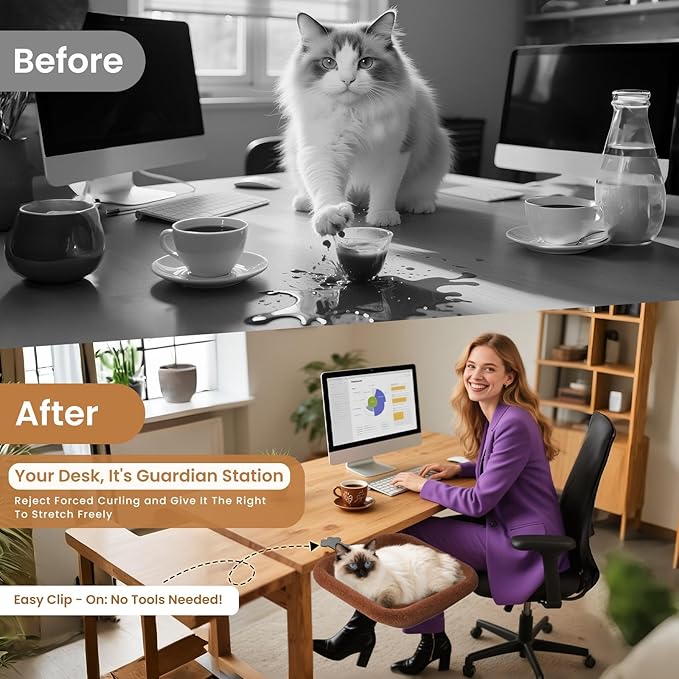 Cat Bed for Desk -Rotating Silent Stability, Cat Desk Bed with Elasticity Memory Sponge, Removable Washable Bed Cover, Soft Comfortable, Suitable for Home & Office (Grey)