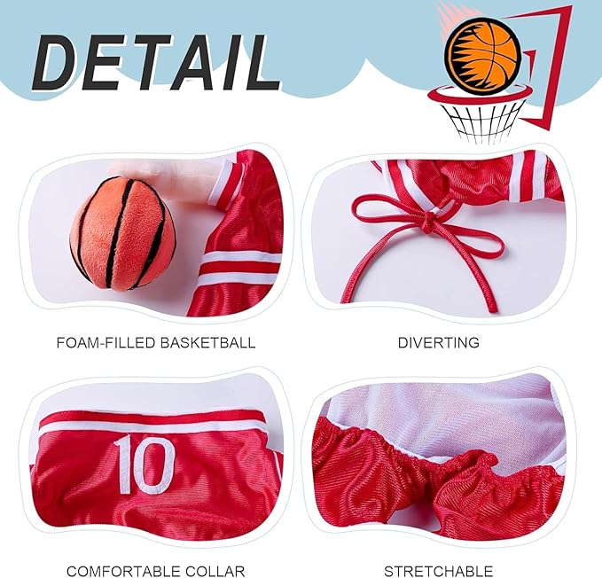 DELIFUR Dog Basketball Player Costume - Pet Halloween Costume Adjustable Funny Dress Up Sports Outfit Cosplay Clothes for Small Medium Dog (Red Basketball, Large)