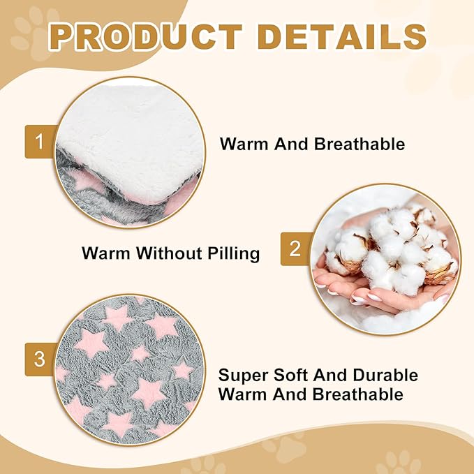 Dog Cat Bed Mat, Soft Coral Fleece Pet Cushion Pad with Cute Star Print, Warm Washable Pet Bed 21x14 Inches, (Gray Pink), Intended for Medium Small Dog Cat