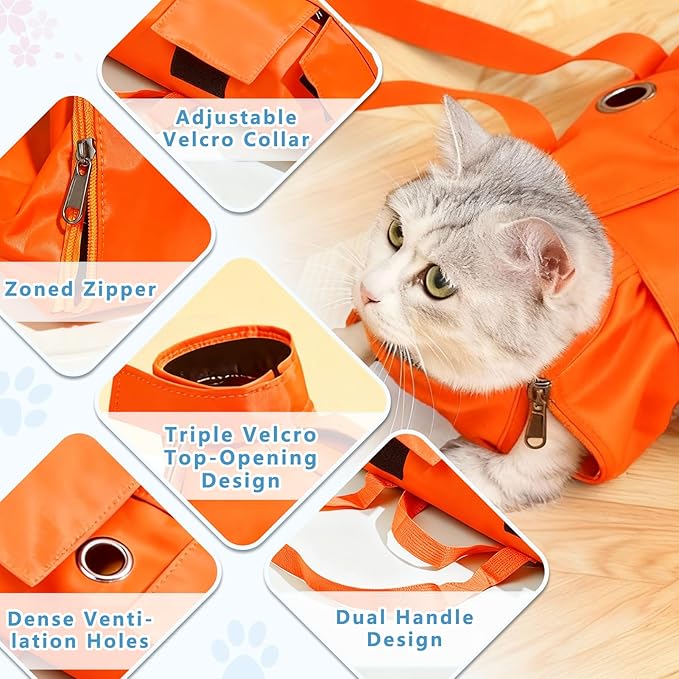 Waterproof Cat Grooming Restraint Bag - Anti-Scratching for Claw Care & Nail Trimming, Ideal for Cat Medical Examination (Pink, L)