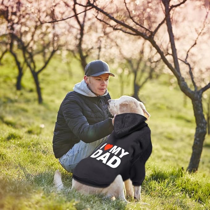 Dog Sweater Dog Hoodie Cold Weather Dog Coat Hooded Sweatshirt for Puppies,Cats, Small Medium Large Dogs (X-Small, Black (I Love My Dad))
