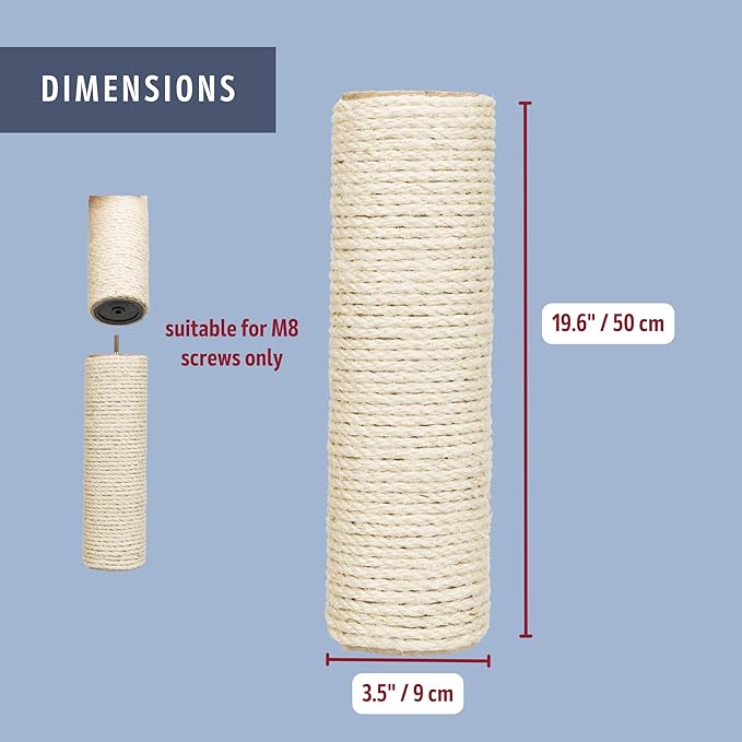 TRIXIE Replacement Sisal Post for Cat Scratching Posts, Backup Scratcher for Indoor Cat Furniture, Trees and Towers, 3.5 in x 19.7 in (9 cm x 50 cm)