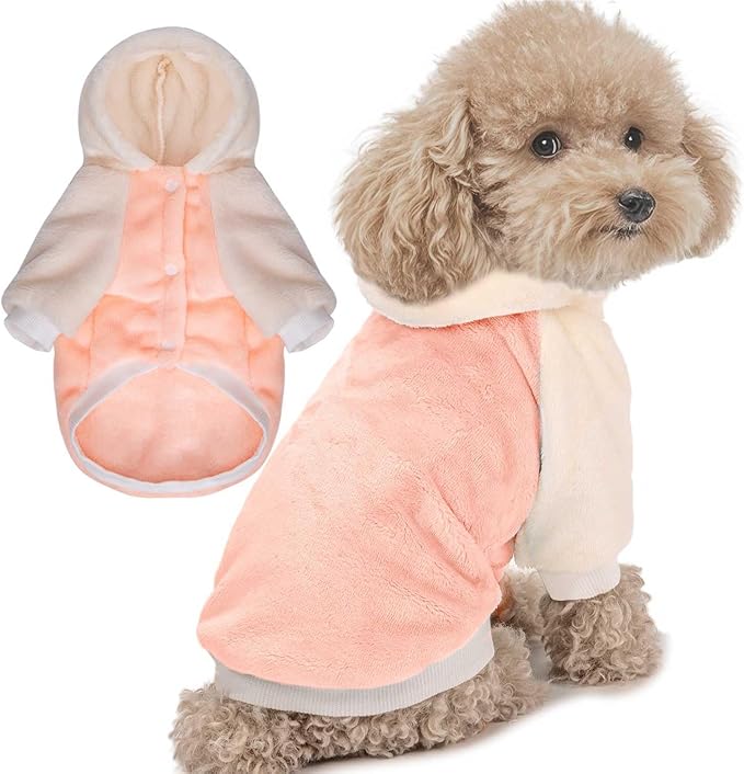 FabriCastle Dog Hoodie Sweater for Small Dogs Boy and Girl, Small Dog Clothes XS XXS Puppy Sweatshirt, Pet Outfit, Cat Clothing Super Soft Warm Snap On Closure (Peach-Cream, XX-Small)