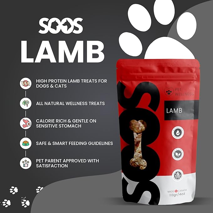 SOOS Natural Lamb Treats for Dogs & Cats - High Protein, Grain Free, Vitamin Minerals, Healthy Training Treats - 113g
