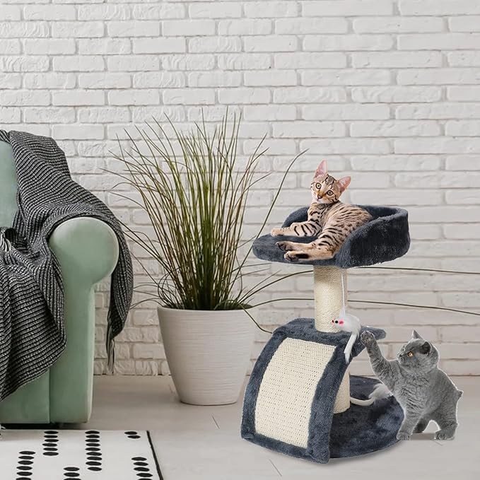 PowerKing Multifunction Cat Scratching Posts for Indoor Cats, Space-Saving Scratcher with Arched Sisal Board & Round Base, Durable Sisal Scratchers for Kittens & Small Cats (Grey)