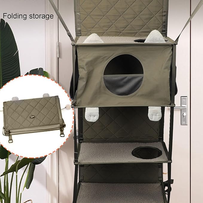 Cat Wall Shelves, Clearance on Cat Trees, Door Mounted Cat Climber Foldable Multifunctional Bed Furniture with Detachable Pillow and Bell Toy for Indoor Cats