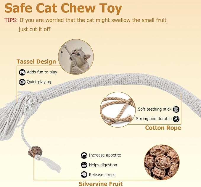 Cat Chew Ropes Toys for Indoor 6Pcs Cat Chew Toys with Refillable Natural Catnip Chew Toy for Safe Teeth Cleaning and Dental Care Interactive Kitten Nip Toys and All Breeds