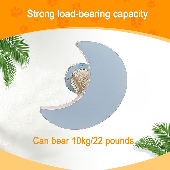 Natural Solid Wood Cat Wall Climbing Set with Colorful Sisal Posts | Cat Wall Furniture for Home & Cats Shelter | with Star/Moon/Cloud Designs(Blue,30 * 20cm)