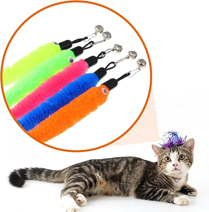 30 PCS Fuzzy Worm Cat Toy,Colorful Cat Worm Toy Refills,Interactive Cats Wand Attachments Replacements for Indoor Cats Kitten(Multi Colored)